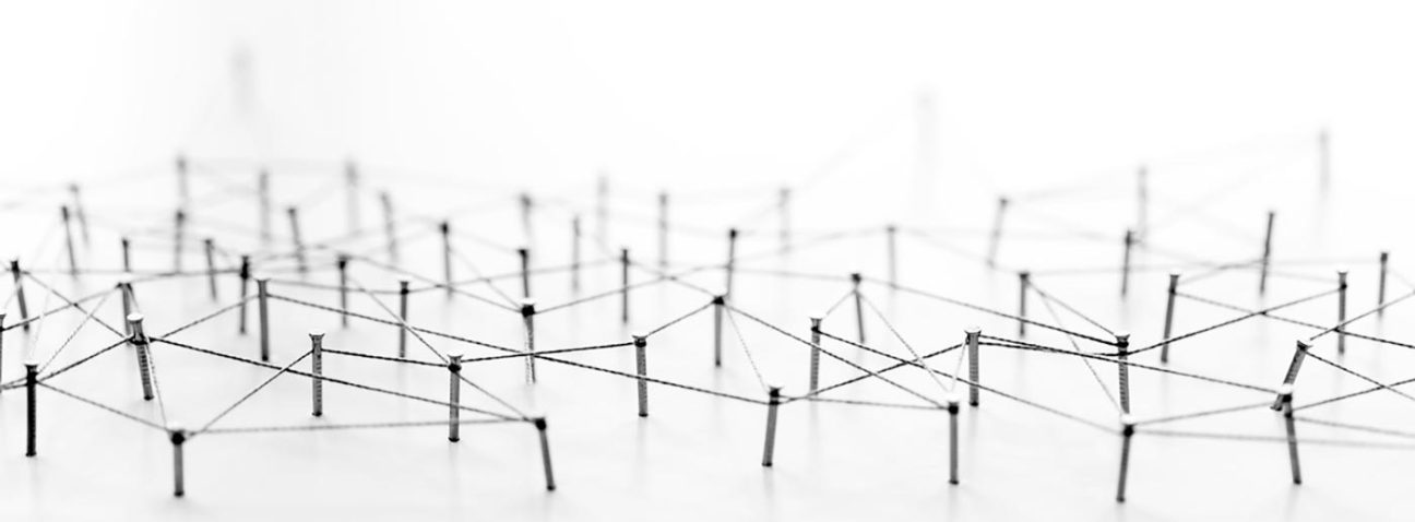 Pins connected with string representing a network